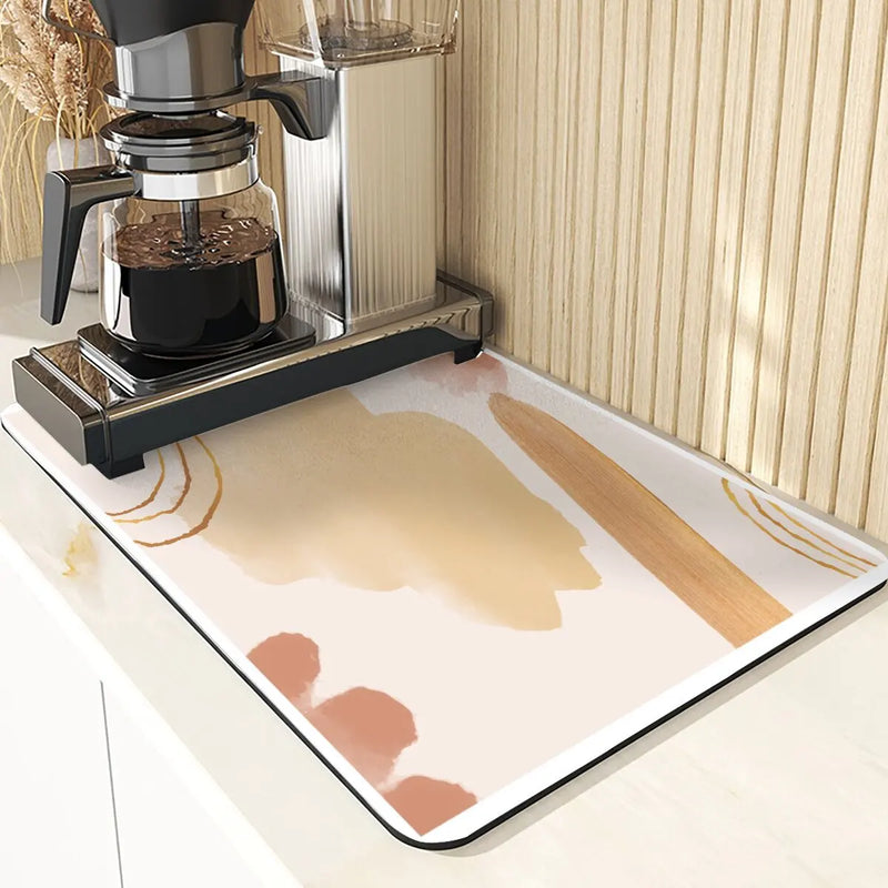 Axyaa Diatomite Kitchen Mat: Flowers Pattern Table Decor & Cup Holder