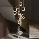 Axyaa Moon Design Acrylic LED Chandelier, Modern Staircase Pendant Light