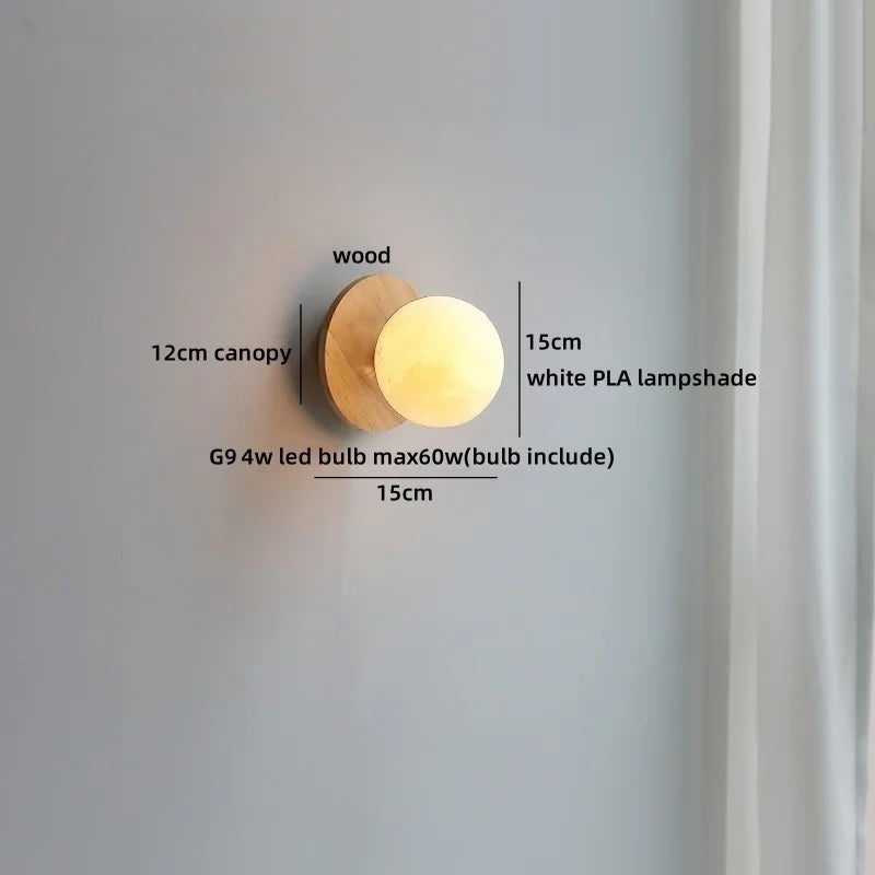Axyaa Nordic LED Walnut Wood Glass Ball Wall Sconce with Pull Chain Switch