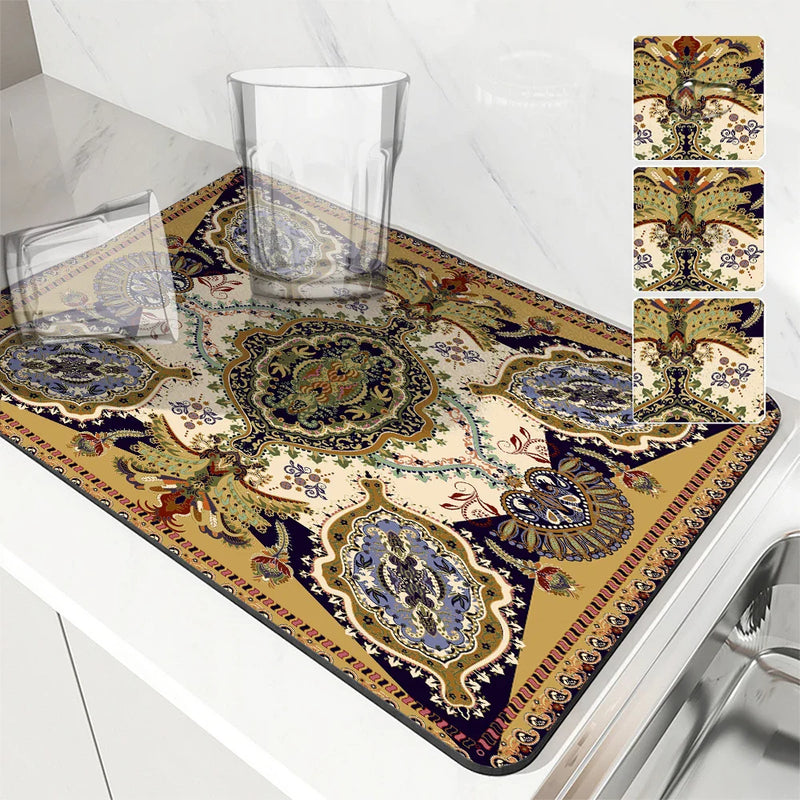 Axyaa Geometric Figure Paisley Kitchen Drying Mat
