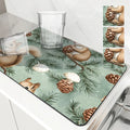 Axyaa Christmas Squirrel Kitchen Dish Mat - Absorbent Anti-slip Drying Pad