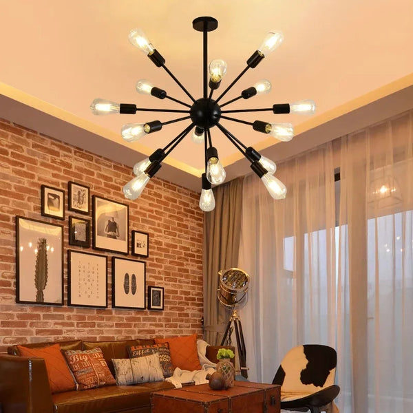 Adjustable Spider Iron Chandelier, Industrial Satellite Lighting for Living Room by Axyaa