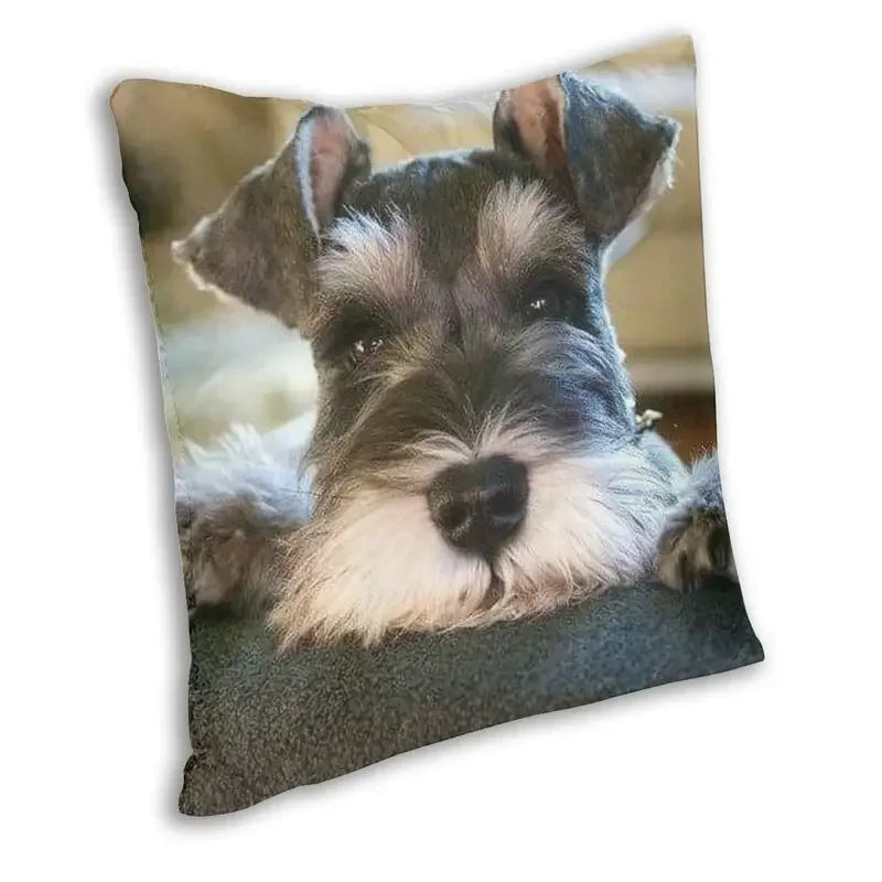 Miniature Schnauzer Puppy Pillow Cover by Axyaa: Cute Dog 3D Cushion for Living Room