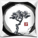 Axyaa Bonsai Zen Stone Pattern Pillowcase Square Decor Home Office Living Room