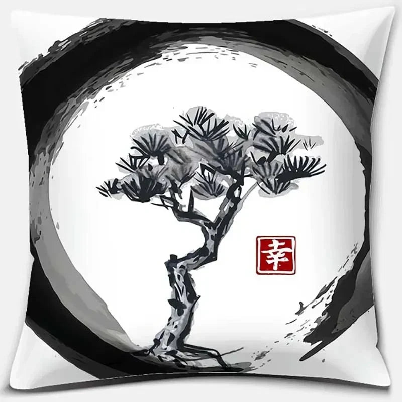Axyaa Bonsai Zen Stone Pattern Pillowcase Square Decor Home Office Living Room