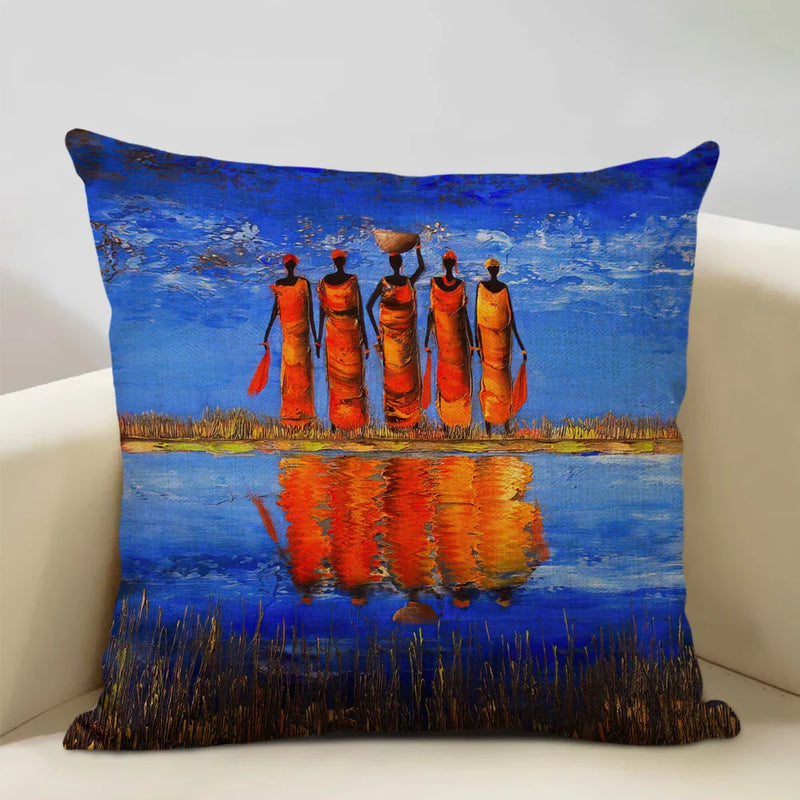 Axyaa African National Style Oil Painting Cushion Cover for Living Room Sofa Art