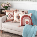 Axyaa Rainbow Tufted Cushion Cover with Tassels - Boho Cotton Canvas Pillow Case