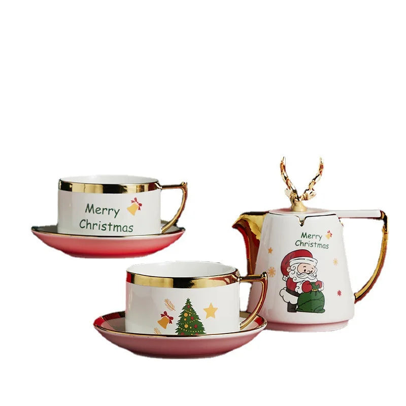Axya Ceramic Elk Teapot Mug Set - Festive Home Gift for Christmas & New Year