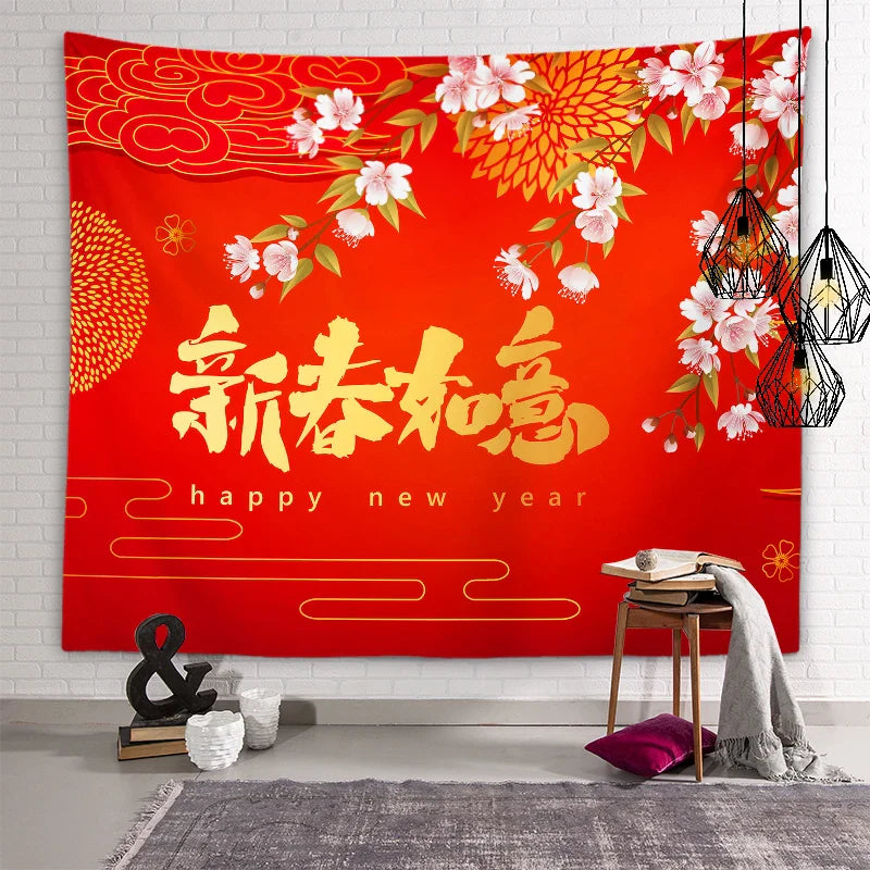 Axyaa Chinese New Year Tapestry Blessings Good Luck Spring Festival Decor