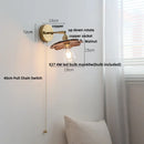 Axyaa LED Walnut Wood Wall Lamp Sconce, Modern Japanese Style, Pull Chain Switch