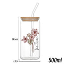 Axyaa Floral Retro Custom Engraved Glass Cup with Lid & Straw