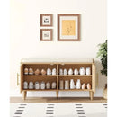 Axyaa Rattan Shoe Storage Bench with Cushion, Wooden Entryway Cabinet Organizer
