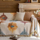 Axyaa Retro Oil Painting Design Sofa Cover with Tassels for Home Decor