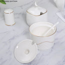 Axya White Ceramic Seasoning Set:  Oil, Vinegar, Sugar Bowl & Spice Jar Pack