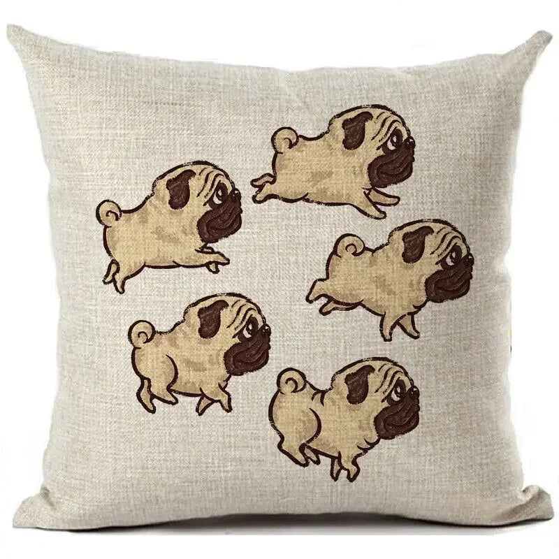 Square Linen Pug French Bulldog Pillow Cover by Axyaa