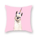 Floral Animal Painting Pillowcase Pink Cat Dog Llama Sofa Cushion Cover Home Decor