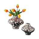 Axyaa Silver Ceramic Vase with Stone Grains and Geometric Slices