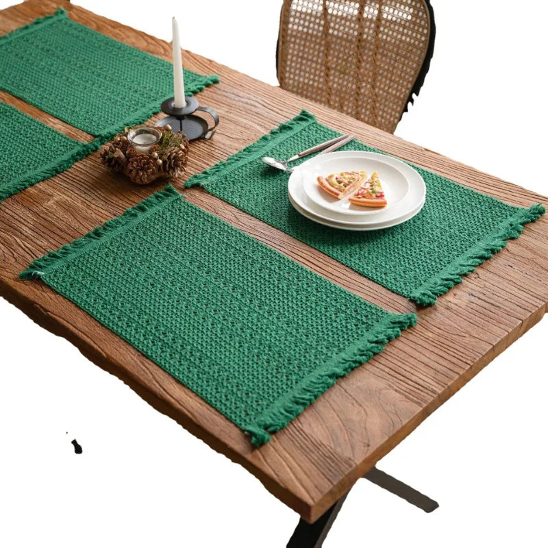 Luxury Green Solid Woven Table Runner by Axya - American Holiday Home Decor