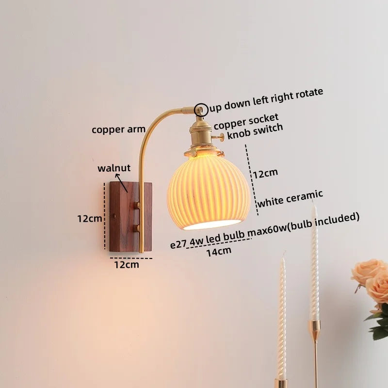 Axyaa Glass Copper LED Wall Lights Modern Bedside Lamp 4w Applique Da Parete