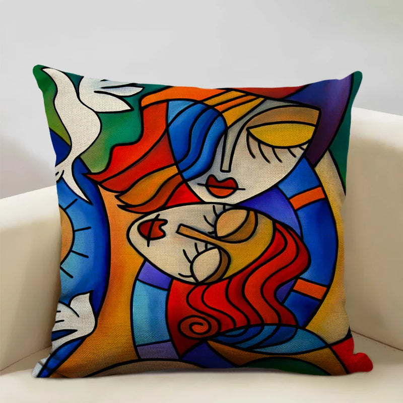 Nordic Style Abstract Painting Girl Cushion Cover by Axyaa