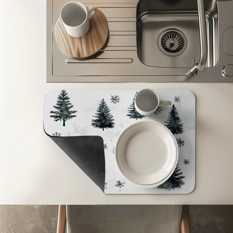 Axyaa Christmas Silhouette Drying Mat: Non-Slip Absorbent Kitchen Counter Mat