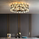 Axyaa Black Iron Crystal LED Chandelier: Modern Round Ceiling Light for Living Room