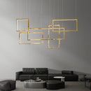 Axyaa Gold Rectangle LED Chandeliers: Modern Minimalist Luxury Lighting for Living, Dining, Stair, Loft