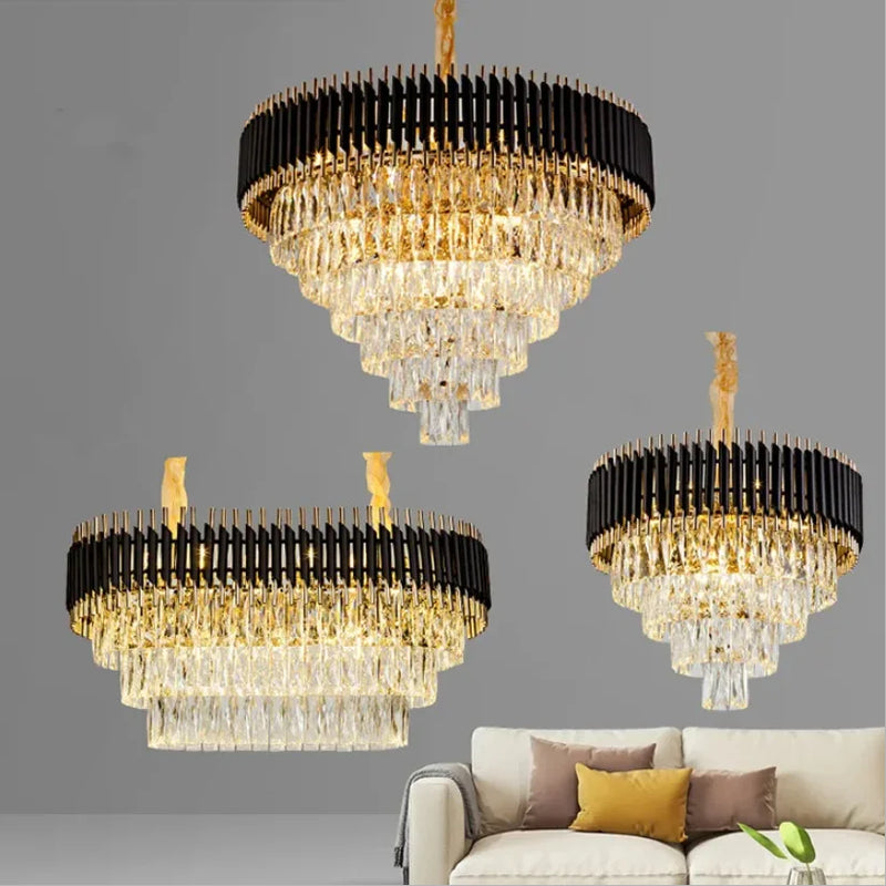 Axyaa Crystal Pendant Lights: Modern Black Chandelier for Home Decor