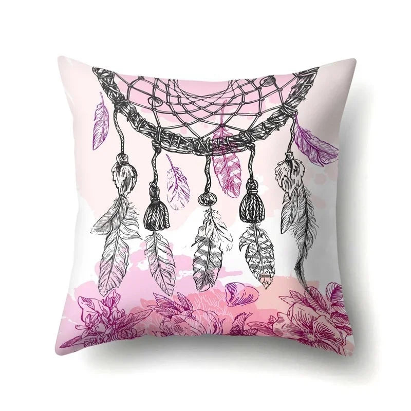 Axyaa Boho Indian Feather Dreamcatcher Pillow Cushion Cover for Home Decor