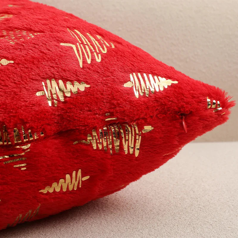 Axyaa Beige Christmas Cushion Cover 30x50cm Home Decor Hot Stamping Tree Pillowcase