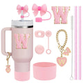 Axyaa Stanley Cup Accessories Set with Straw, Brush, Flower Charm, Stopper, and Boot.