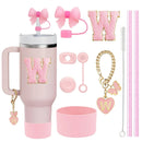 Axyaa Stanley Cup Accessories Set with Straw, Brush, Flower Charm, Stopper, and Boot.