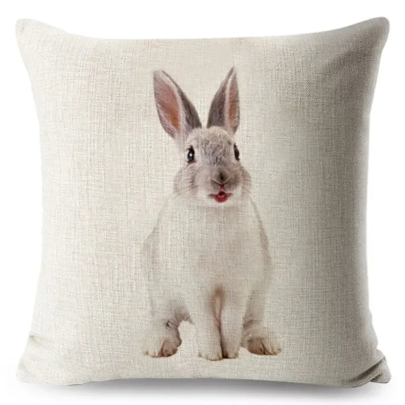 Axyaa Bunny Linen Cushion Cover - Cute Rabbit Throw Pillowcase - Home Decor