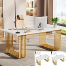 Axyaa Executive Desk with Gold Metal Legs, 70.9" Wooden Computer Workstation