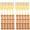 Axyaa Gold Bamboo Handle Dinner Fork Set - Stainless Steel Cutlery Set