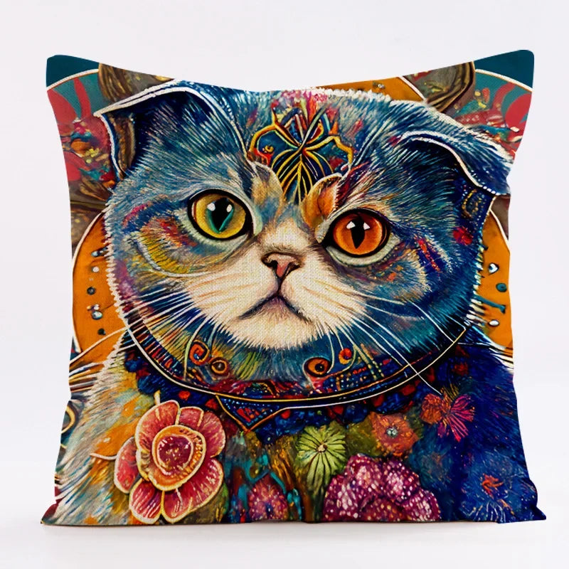 Axyaa Cat Linen Pillowcase 45x45cm for Home Décor and Comfort