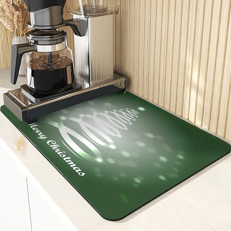 Axyaa Christmas Tree Printed Kitchen Drying Mat