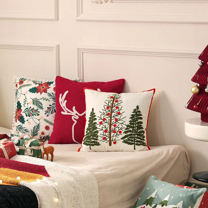 Axyaa Christmas Reindeer Pillow Cover Embroidered Home Decoration 45x45cm