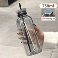 Axyaa 750ml Glass Water Bottle with Time Marker, Lid, and Straw