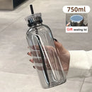 Axyaa 750ml Glass Water Bottle with Time Marker, Lid, and Straw