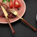 Axyaa Golden Stainless Steel Cutlery Set with Wooden Handles