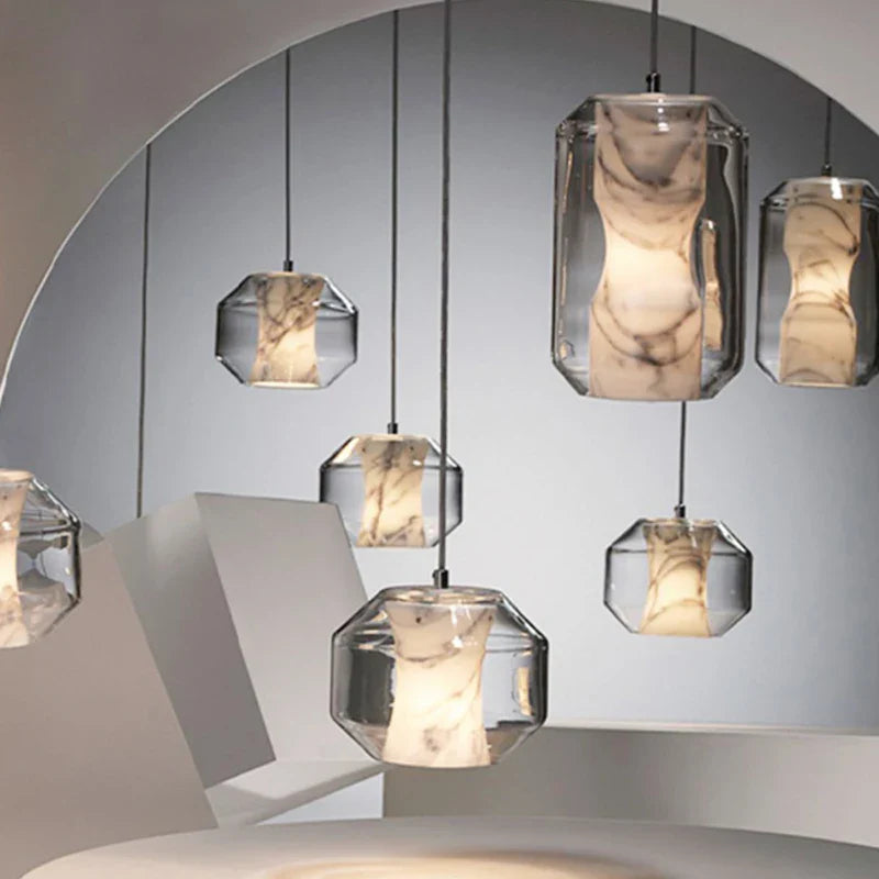 Axyaa Marble Glass Chandelier LED Pendant Lamps for Indoor Room Decor