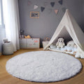 Axyaa Soft Shaggy Round Area Rug for Living Room Kids Bedroom Gray