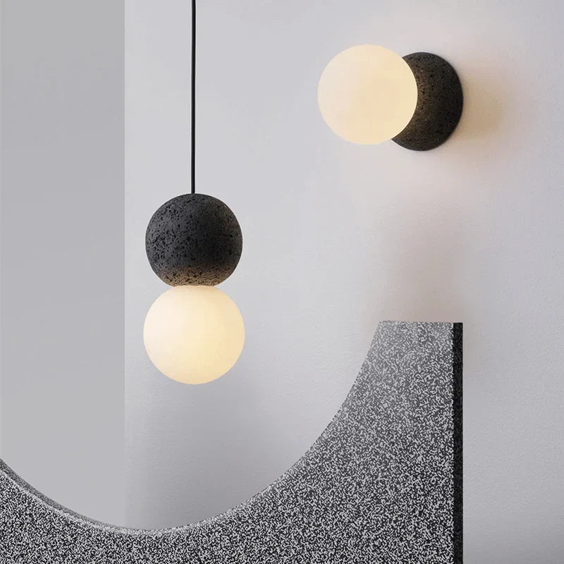 Axyaa Double Ball Pendant Light Glass & Cement Globe Ceiling Lamp