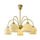 Axyaa Lily of the Valley Copper Chandelier: Modern Cream Style Pendant Lighting for Home