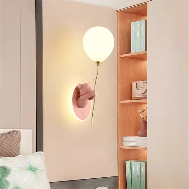 Axyaa Bear Balloon Wall Light: Kawaii Cartoon Children's Room Bedroom Lamp