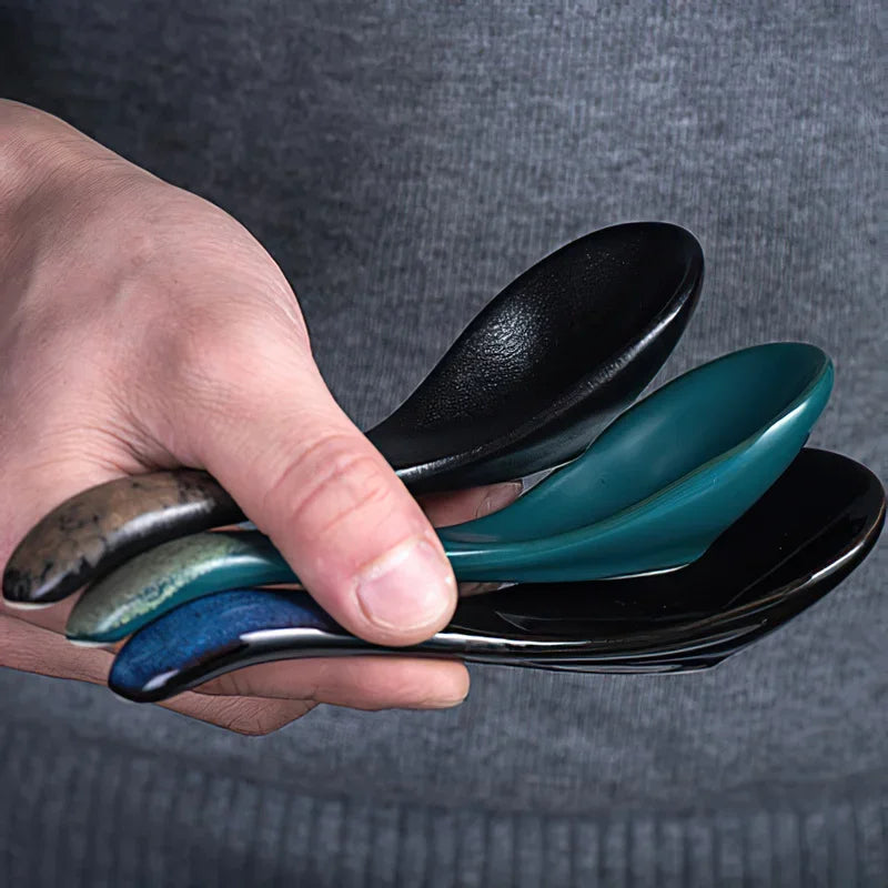 Axya Blue Ceramic Spoon Set for Stylish Dining Experience
