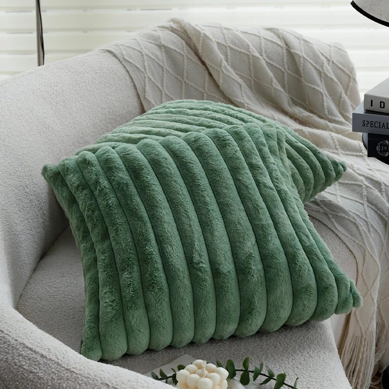 Axyaa Green Plush Faux Fur Nordic Cushion Cover 45x45cm Cozy Soft Romantic Home Décor