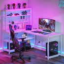 Axyaa Large Computer Desk with Wireless Charging and 5 Storage Shelves, Office Study Writing Table
