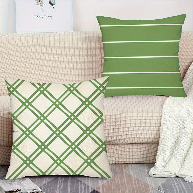 Axyaa Floral Green Plaid Striped Pattern Sofa Cushion Cover 45x45cm